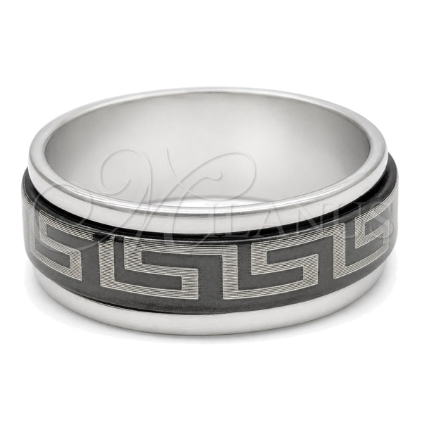 Stainless Steel Mens Ring, Flower and Scorpion Design, Black Enamel Finish, Steel Finish, 01.63.0617.08 (Size 8)