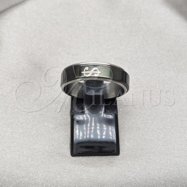 Stainless Steel Ring — Mens Ring Flower and Scorpion Design Black Enamel — main product view — SKU 160724 | Acero Inoxidable anillo — para hombre Ring flor and Scorpion diseño negro Enamel — SKU 160724