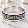 Stainless Steel Mens Ring, Lizard and Double Design, Black Enamel Finish, Steel Finish, 01.63.0617.10 (Size 10)