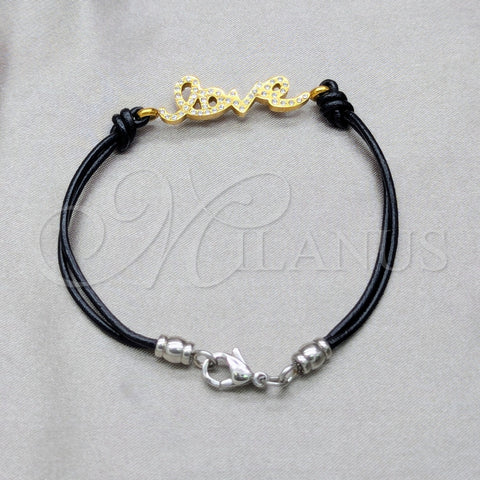 Stainless Steel Fancy Bracelet, Love Design, with White Crystal, Polished, Golden Finish, 03.63.22129.08