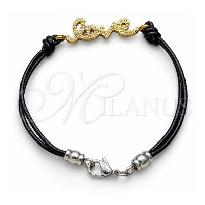 Stainless Steel Fancy Bracelet, Love Design, with White Crystal, Polished, Golden Finish, 03.63.22129.08 (03 MM Thickness, 8 Inches Length)