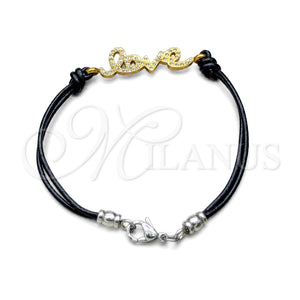 Stainless Steel Fancy Bracelet, Love Design, with White Crystal, Polished, Golden Finish, 03.63.22129.08 (03 MM Thickness, 8 Inches Length)