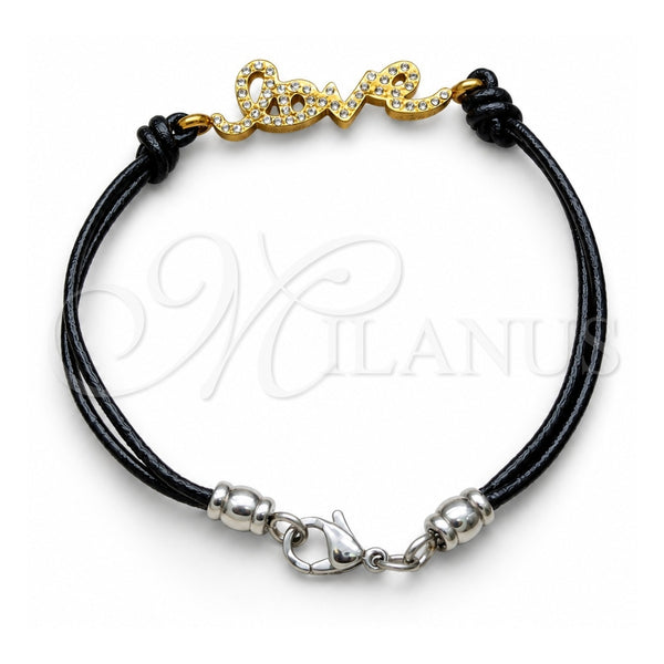 Stainless Steel Fancy Bracelet, Love Design, with White Crystal, Polished, Golden Finish, 03.63.22129.08 (03 MM Thickness, 8 Inches Length)