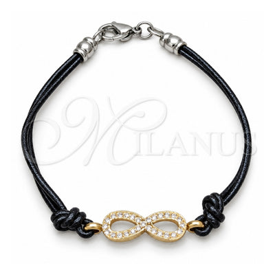 Stainless Steel Fancy Bracelet, Infinite Design, with White Crystal, Polished, Golden Finish, 03.63.22130.08 (03 MM Thickness, 8 Inches Length)