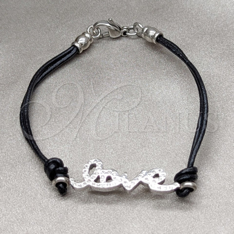 Stainless Steel Fancy Bracelet, Love Design, with White Crystal, Polished, Steel Finish, 03.63.22132.08
