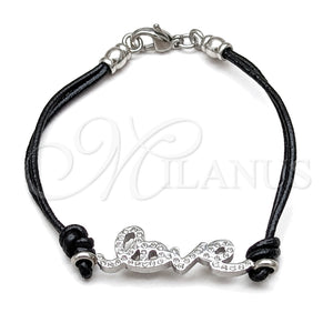 Stainless Steel Fancy Bracelet, Love Design, with White Crystal, Polished, Steel Finish, 03.63.22132.08 (03 MM Thickness, 8 Inches Length)