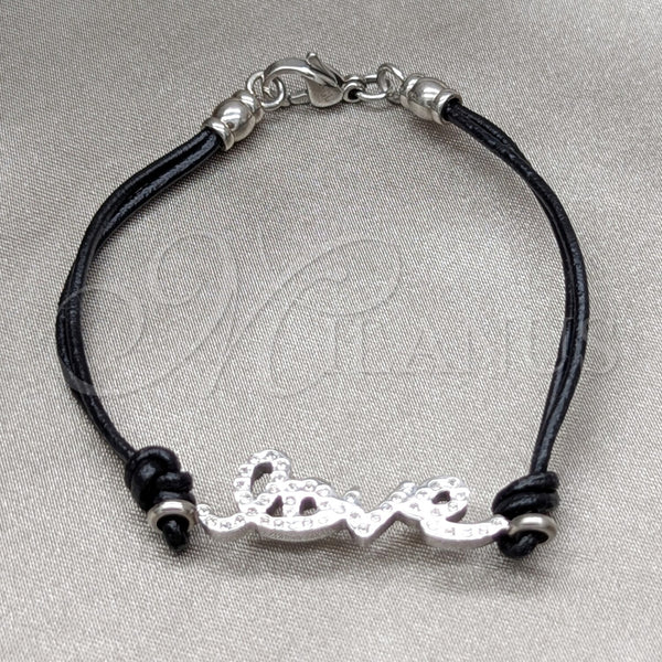Stainless Steel Fancy Bracelet, Love Design, with White Crystal, Polished, Steel Finish, 03.63.22132.08 (03 MM Thickness, 8 Inches Length)