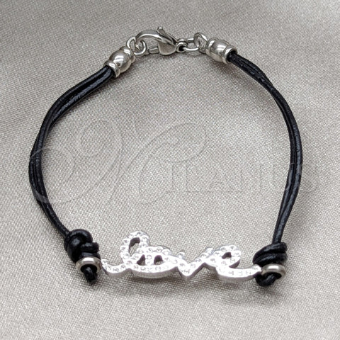 Stainless Steel Fancy Bracelet, Love Design, with White Crystal, Polished, Steel Finish, 03.63.22132.08 (03 MM Thickness, 8 Inches Length)