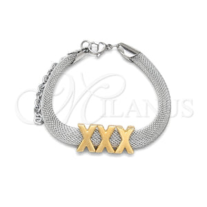 Stainless Steel Fancy Bracelet, Polished, Two Tone, 03.63.22133.09 (08 MM Thickness, 9 Inches Length)