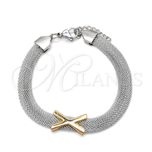 Stainless Steel Fancy Bracelet, Polished, Two Tone, 03.63.22134.09 (08 MM Thickness, 9 Inches Length)