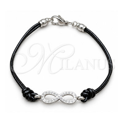 Stainless Steel Fancy Bracelet, Infinite Design, with White Crystal, Polished, Steel Finish, 03.63.22135.07 (03 MM Thickness, 7 Inches Length)