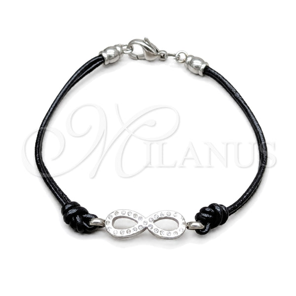 Stainless Steel Fancy Bracelet, Infinite Design, with White Crystal, Polished, Steel Finish, 03.63.22135.07 (03 MM Thickness, 7 Inches Length)
