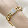 Oro Laminado Fancy Bracelet, Gold Filled Style Miami Cuban Design, with White Cubic Zirconia, Polished, Golden Finish, 03.156.0043.08 (15 MM Thickness, 8 Inches Length)