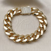 Oro Laminado Fancy Bracelet, Gold Filled Style Miami Cuban Design, with White Cubic Zirconia, Polished, Golden Finish, 03.156.0043.08 (15 MM Thickness, 8 Inches Length)
