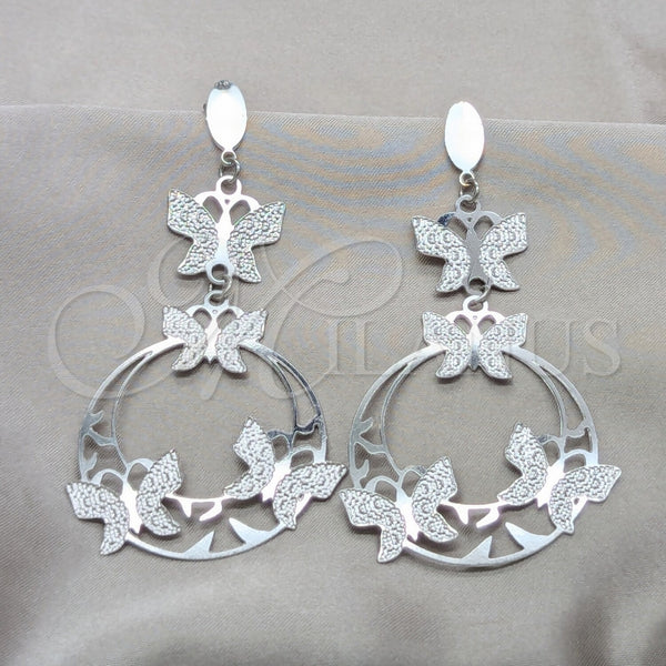 Stainless Steel Long Earring, Butterfly Design, Polished, Steel Finish, 02.63.2810