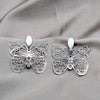 Stainless Steel Long Earring, Butterfly Design, with White Crystal, Polished, Steel Finish, 02.63.2812