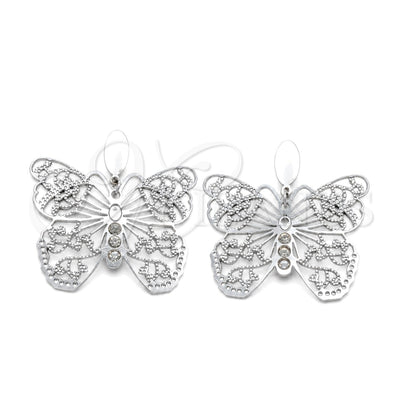 Stainless Steel Long Earring, Butterfly Design, with White Crystal, Polished, Steel Finish, 02.63.2812 for wholesale, main product view