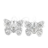 Stainless Steel Long Earring, Butterfly Design, with White Crystal, Polished, Steel Finish, 02.63.2812