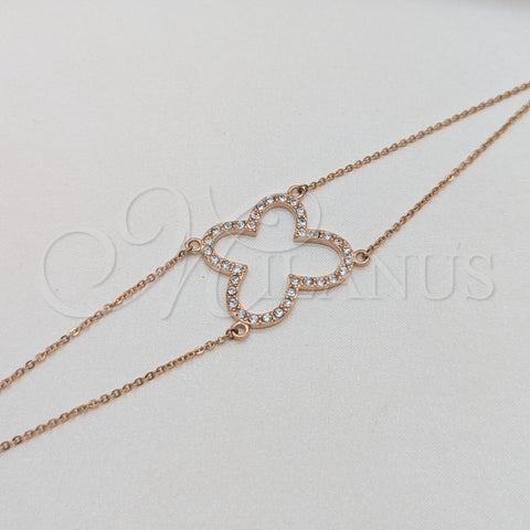 Stainless Steel Fancy Bracelet, Butterfly Design, with White Crystal, Polished, Rose Gold Finish, 03.63.22137.08 (01 MM Thickness, 8 Inches Length)