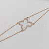 Stainless Steel Fancy Bracelet, Butterfly Design, with White Crystal, Polished, Rose Gold Finish, 03.63.22137.08 (01 MM Thickness, 8 Inches Length)