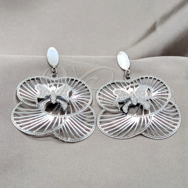 Stainless Steel Long Earring, Heart Design, Polished, Steel Finish, 02.63.2813