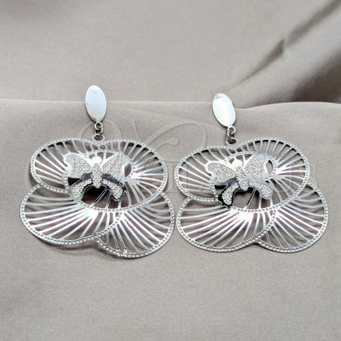 Stainless Steel Long Earring, Heart Design, Polished, Steel Finish, 02.63.2813