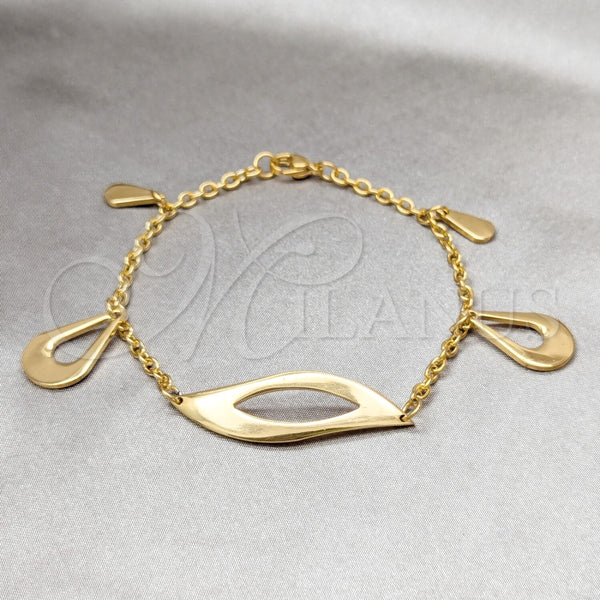 Stainless Steel Solid Bracelet, Teardrop Design, Polished, Golden Finish, 03.63.22138.08