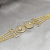 Stainless Steel Solid Bracelet, Star Design, with White Crystal, Polished, Golden Finish, 03.63.22141.08 (02 MM Thickness, 8 Inches Length)