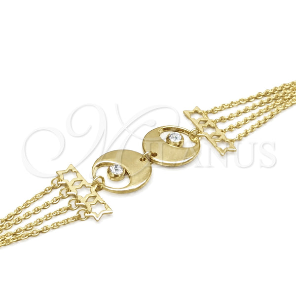 Stainless Steel Solid Bracelet, Star Design, with White Crystal, Polished, Golden Finish, 03.63.22141.08 (02 MM Thickness, 8 Inches Length)