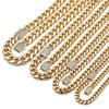 Oro Laminado Necklace and Bracelet, Gold Filled Style Miami Cuban Design, with White Cubic Zirconia, Polished, Golden Finish, 06.156.0003