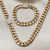 Oro Laminado Necklace and Bracelet, Gold Filled Style Miami Cuban Design, with White Cubic Zirconia, Polished, Golden Finish, 06.156.0004