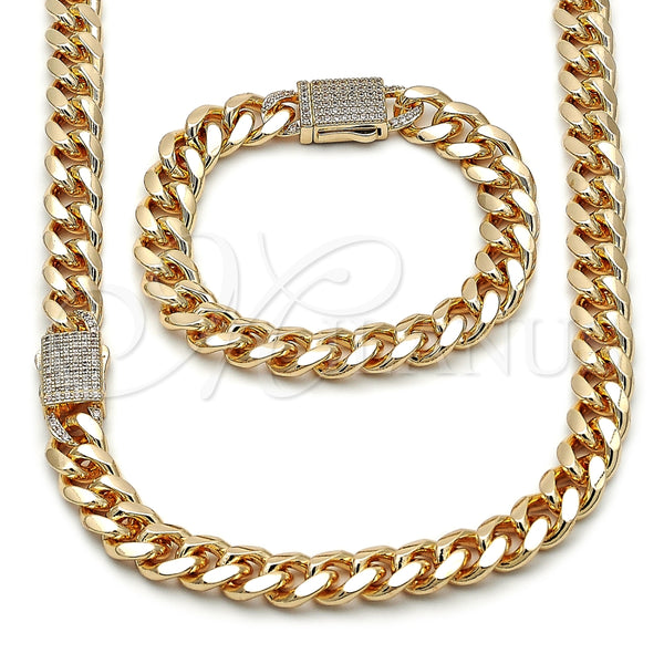 Gold Filled Bracelet — Necklace and Bracelet Miami Cuban Design with White — main product view — SKU 160761 | Oro Laminado brazalete — Necklace and Bracelet Miami Cuban diseño with blanco — SKU 160761