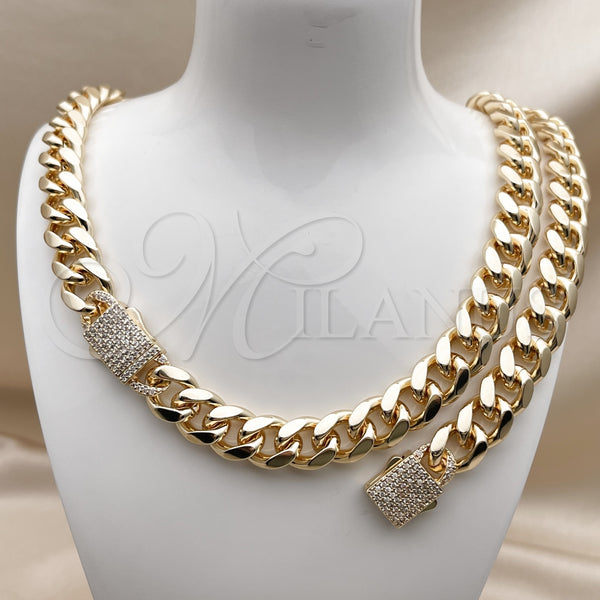 Gold Filled Bracelet — Necklace and Bracelet Miami Cuban Design with White — alternate product view — SKU 160762 | Oro Laminado brazalete — Necklace and Bracelet Miami Cuban diseño with blanco — SKU 160762