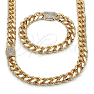 Gold Filled Bracelet — Necklace and Bracelet Miami Cuban Design with White — main product view — SKU 160762 | Oro Laminado brazalete — Necklace and Bracelet Miami Cuban diseño with blanco — SKU 160762