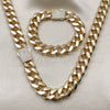 Oro Laminado Necklace and Bracelet, Gold Filled Style Miami Cuban Design, with White Cubic Zirconia, Polished, Golden Finish, 06.156.0006