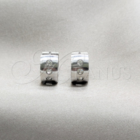 Stainless Steel Huggie Hoop, with White Crystal, Polished, Steel Finish, 02.63.2819.10