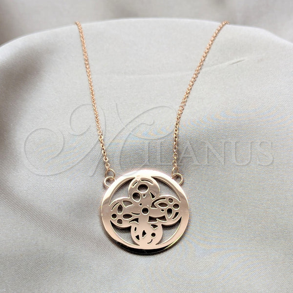 Stainless Steel Pendant Necklace, Flower Design, with White Crystal, Polished, Rose Gold Finish, 04.63.1428.16
