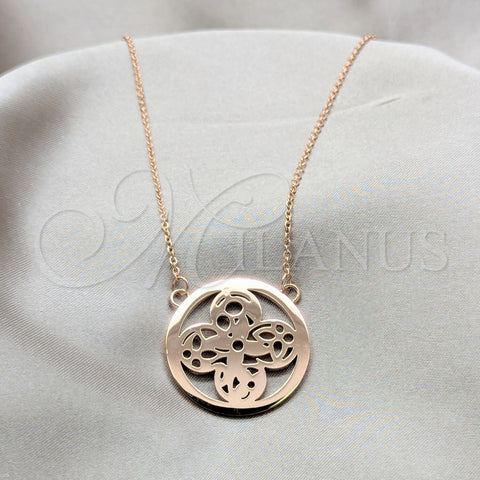 Stainless Steel Pendant Necklace, Flower Design, with White Crystal, Polished, Rose Gold Finish, 04.63.1428.16