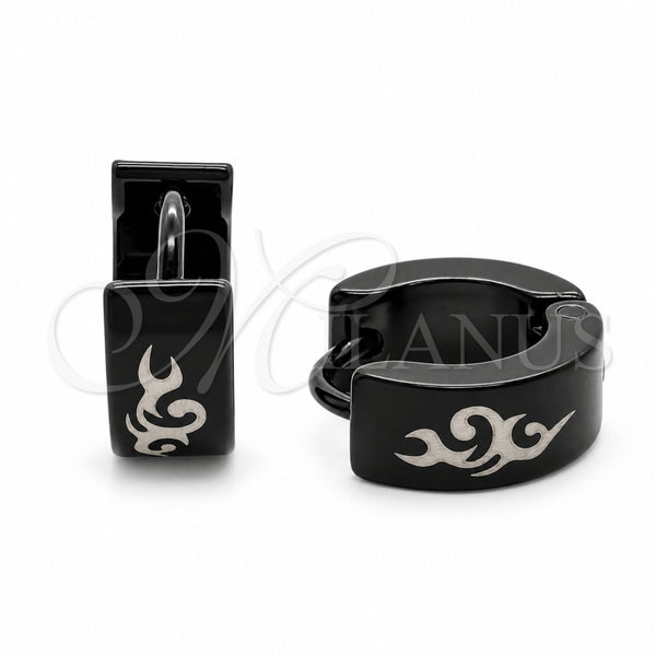 Stainless Steel Huggie Hoop, Scorpion Design, Black Enamel Finish, Steel Finish, 02.63.2823.10