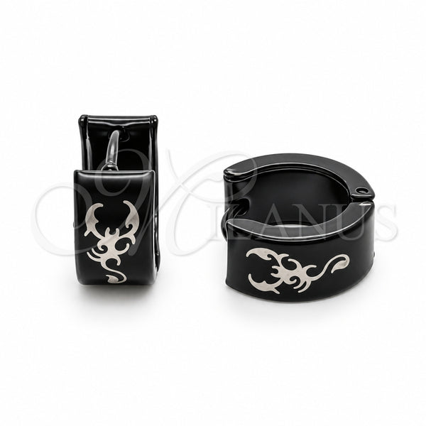 Stainless Steel Huggie Hoop, Scorpion Design, Black Enamel Finish, Steel Finish, 02.63.2824.10