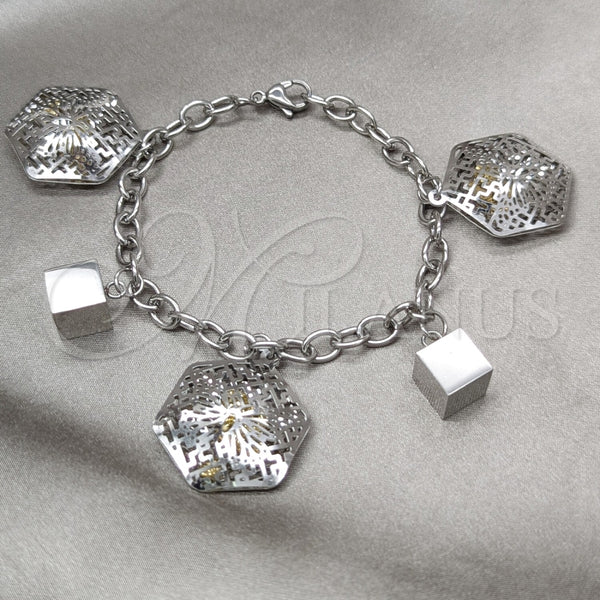 Stainless Steel Solid Bracelet, Flower Design, with Yellow Crystal, Polished, Steel Finish, 03.63.22144.08