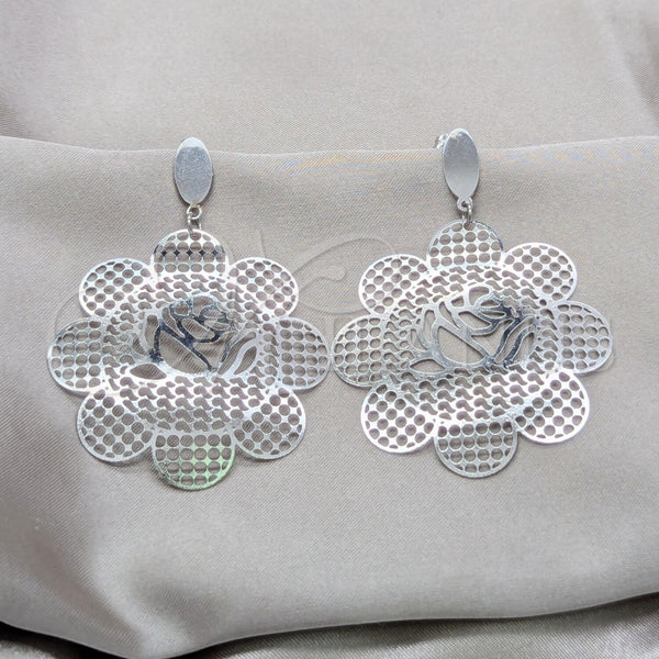 Stainless Steel Large Hoop, Flower Design, Polished, Steel Finish, 02.63.2827