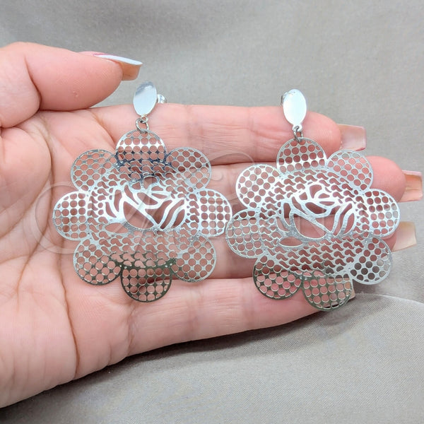Stainless Steel Hoop Earrings — Large Hoop Flower Design Polished 02.63. — alternate product view — SKU 160789 | Acero Inoxidable aretes de aro — Large Hoop flor diseño pulido 02.63. — SKU 160789