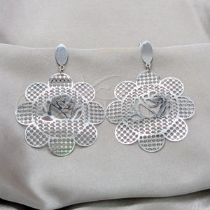 Stainless Steel Hoop Earrings — Large Hoop Flower Design Polished 02.63. — main product view — SKU 160789 | Acero Inoxidable aretes de aro — Large Hoop flor diseño pulido 02.63. — SKU 160789
