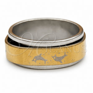 Stainless Steel Mens Ring, Butterfly and Dolphin Design, Polished, Two Tone, 01.63.0621.06 (Size 6)