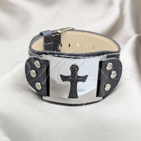 Stainless Steel Fancy Bracelet, Cross Design, Polished, Steel Finish, 03.63.22145.09 (40 MM Thickness, 9 Inches Length)