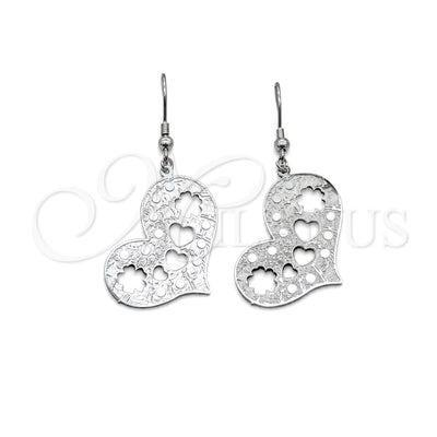 Stainless Steel Long Earring, Heart and Flower Design, Polished, Steel Finish, 02.63.2833 for wholesale, main product view