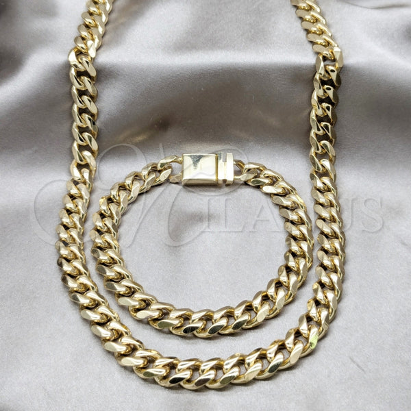 Stainless Steel Necklace and Bracelet, Miami Cuban Design, Polished, Golden Finish, 06.63.0301.30