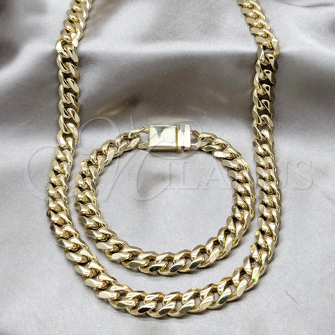 Stainless Steel Necklace and Bracelet, Miami Cuban Design, Polished, Golden Finish, 06.63.0301.30