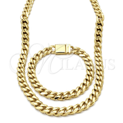 Stainless Steel Necklace and Bracelet, Miami Cuban Design, Polished, Golden Finish, 06.63.0301.30 for wholesale, main product view